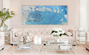 Blue and White, Ocean Abstract Painting, Minimalist Art, Blue Wall Art, Canvas Print, Julia Apostolova, Reviews, Happy Clients, Interior, Design