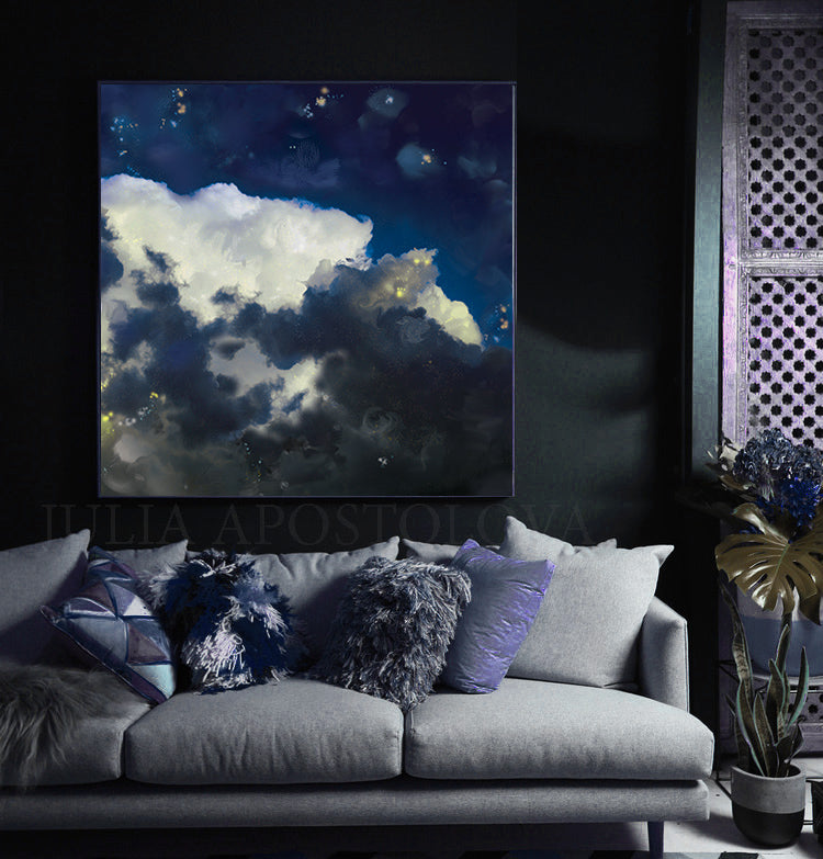 Cloud Painting Canvas Print Large Wall Art, Blue Sky White Clouds, Modern Abstract Art, Gift for Him, Julia Apostolova