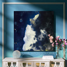 navy blue white cloud art decor