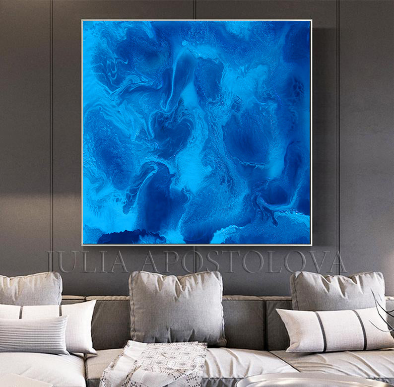 Turquoise Deep Abstract Wall Art High Quality Print Expressive Premium Canvas Elegant Home Decor Modern Contemporary Interior Design hot