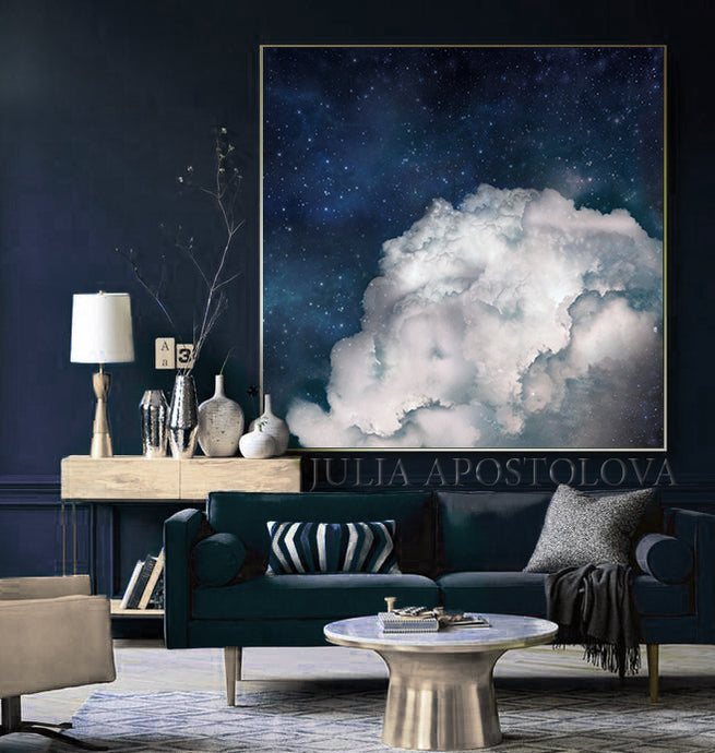 Large Cloud Painting, Celestial Decor, Cloud Wall Art Abstract Navy Blue White Clouds, Large Canvas, Cumulus Clouds, Cloud Painting, Navy Cloud Art, Celestial Abstract, Blue White Cloud Wall Art Large Textured Canvas, Julia Apostolova, Cloud Abstract Painting, Decor, Interior, Bedroom, Living Room, Celestial Wall ART, Clouds. Cloud Wall Art, Art over Bed, Dreamy Decor, Hotel Lobby Art