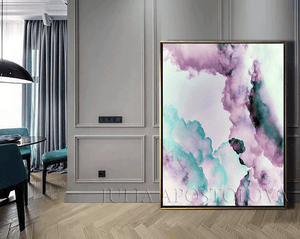Pastel Abstract Painting Cloud Wall Art Romantic Painting Large Canvas Art Print Modern Trend Decor, Purple Gray Abstract Painting, Modern Wall Art Decor, Pink Turquoise Textured Canvas, Office Decor, Home Decor, Minimalist Painting, Elegant, Pink Purple Teal, Living Room, Bedroom, Interior, Abstract Art, Large Abstract, Huge Art, Ready to Hang. Art over Bed, Romantic Art, Art Gift for Her