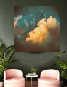 Abstract Cloudscape, Modern Cloud Painting, Cloud Wall Art Trend Canvas Print, Dark Teal Wall Art