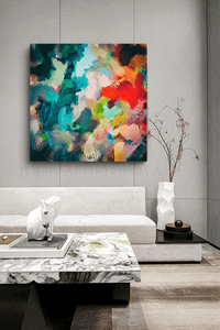 Exotic Gardens, Colorful Painting, Bold Wall Art Canvas Print, Floral Abstract by Julia Apostolova, Abstract Painting, Large Canvas, Rich Color Wall Art Decor, Modern Decor, Abstract Print, Bold Wall Decor, Abstract Canvas, Bold Art, Abstract Floral Art, Colorful Wall Decor, Teal Abstract Painting, Fine Art Print, Modern Decor, Living Room, Interior Decor, Trend Art, Home Decor, Floral Art, Design, Interior Designer, Large Wall Art, Fine Artist, livingroom, kids room, interior, Airbnb hotel decor