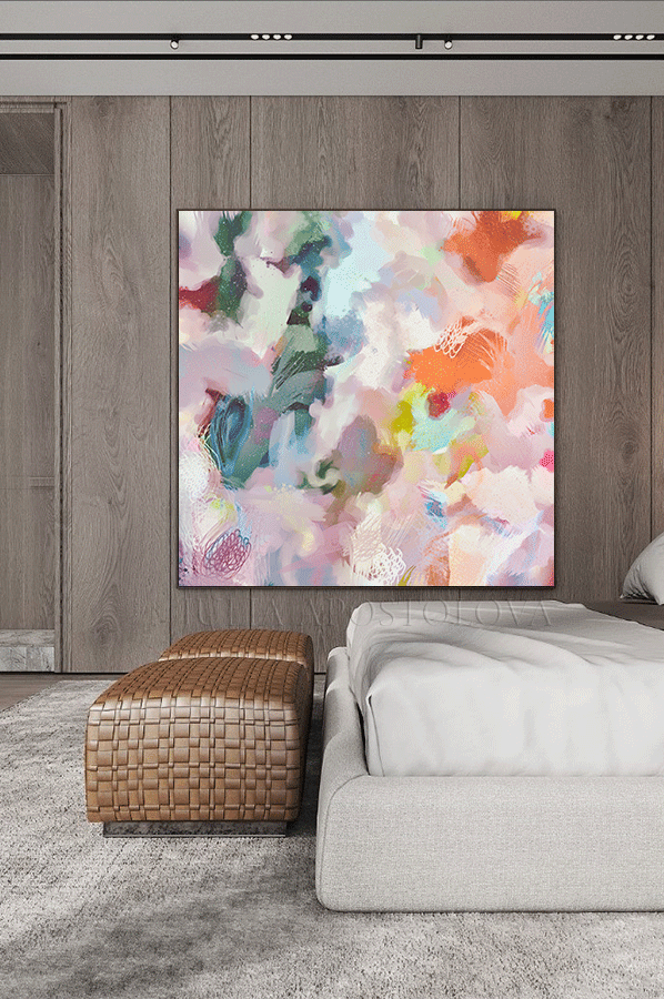 Modern multicoloured pink blue Canvas Wall Art Abstract Picture