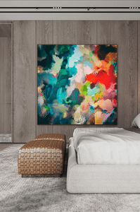 Exotic Gardens, Colorful Painting, Bold Wall Art Canvas Print, Floral Abstract by Julia Apostolova, Abstract Painting, Large Canvas, Rich Color Wall Art Decor, Modern Decor, Abstract Print, Bold Wall Decor, Abstract Canvas, Bold Art, Abstract Floral Art, Colorful Wall Decor, Teal Abstract Painting, Fine Art Print, Modern Decor, Living Room, Interior Decor, Trend Art, Home Decor, Floral Art, Design, Interior Designer, bedroom, Large Wall Art, Fine Artist, livingroom, kids room, interior, Airbnb hotel decor