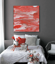 Coral Abstract Painting Coral Wall Art, Gift for Her, Red Silver Embellished Canvas Julia Apostolova