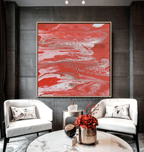 Coral Abstract Painting Coral Wall Art, Gift for Her, Red Silver Embellished Canvas Julia Apostolova
