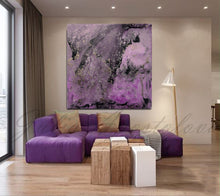 Purple Abstract Painting Print, Purple Black Wall Art Modern Decor, Ready to Hang Embellished Canvas
