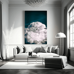 Teal Cloud Wall Art Painting Canvas Print Large Modern Trend Decor Abstract Clouds Dark Teal Decor.Teal Wall Art in living room decor setting. Dark Teal Art in office decor. Dark Teal Painting Abstract Large Cloud Wall Art on high qualify Canvas from Original Cloud Painting by artist Julia Apostolova, perfect Teal Wall Art Trend Decor for Bedroom, Living room Office, Hotel, Restaurant, also ideal gift for him