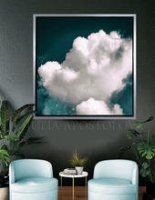 Teal White Wall Art Clouds Stars, Large Modern Canvas Print Cloud Painting Celestial Art Trend Decor, bedroom decor, large canvas, julia apostolova, office decor, home decor, cloud wall art, framed cloud art, unique wall art, trending now prints, dark teal painting, dark teal prints, cloud canvas print, cloud painting, trending decor, cloud art print, living room decor, large wall art, modern trending wall art, nordic decor, boho art, scandi wall art