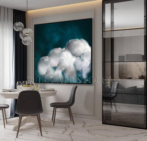 Large Cloud Art Abstract Painting, Cloud Wall Art Embellished Canvas, Modern Office Decor, Trend Art, Dark Teal, Wall Art Cloud Painting, Cloud, Large Cloud Art Textured Canvas Print, Modern Interior Decor, Julia Apostolova, Dreamy Art, luxury decor, art above bed art, airbnb decor, oil painting, abstract wall art, abstract print, abstract painting, abstract cloudscape, abstract clouds, interior decor, huge wall art canvas, teal home decor, teal and white, teal abstract, stretched canvas, abstract clouds