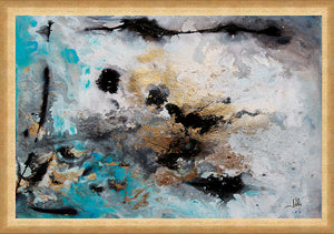 Large Wall Art, Abstract Print, Gray Gold Turquoise Black 'Calm After The Storm' by Julia Apostolova