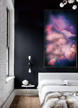 Extra Large Cloud Painting Dark Purple Wall Art Canvas Print Galaxy Painting, Modern Trendy Decor, Dark pink, Dark purple wall art, Julia Apostolova, Large Cloud Painting, galaxy abstract, cloud abstract, bedroom wall art decor, interior, dark lilac decor, sky painting, dark purple painting, dark sky and stars, cloud and stars, dining room, master bedroom decor, trend painting, trend wall decor, interior design, interior designer, airbnb decor, office decor, home decor