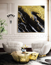 Black and Gold, Gold Leaf Painting, Gold Leaf Abstract Art, Gold Leaf Abstract Painting, Modern Art, Abstract Print, Ready To Hang, Large Wall Art, Art Print on Canvas, Black and Gold Painting, Contemporary Art by Julia Apostolova, modern design, interior, interior design ideas, interior designer, Fluid Abstract Art, Fluid Abstract Painting, Canvas, living room, home and office decor