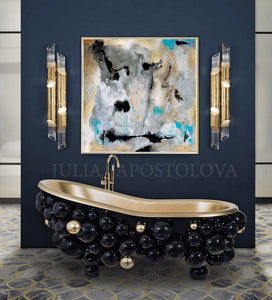 Extra Large Wall Art Set of Two Abstract Paintings 2 Canvas Prints Grey Black Gold Teal Julia Apostolova, Large Wall Art, Gold  Leaf, Abstract Painting, Gray Gold Turquoise Black, Watercolor Abstract, Canvas Print, Modern Wall Decor, Calm After The Storm, Julia Apostolova, interior, design, home decor, interior design, art collector