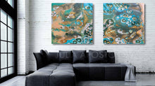 Beach Decor, Coastal Wall Art Decor, Turquoise and Gold, Cells Abstract Painting, Canvas Art Print