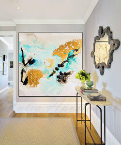 Gold Leaf, White Gold Black Turquoise, Abstract Painting, Watercolor Abstract, Canvas Print, Modern Wall Decor, Julia Apostolova, Extra Large Wall Art, Abstract Painting, Canvas Print Black Gold Teal Julia Apostolova, Large Wall Art, interior, design, home decor, interior designer, art collector