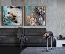 Extra Large Wall Art Set of Two Abstract Paintings 2 Canvas Prints Black Gold Teal Julia Apostolova, Large Wall Art, Gold  Leaf, Abstract Painting, Gray Gold Turquoise Black, Watercolor Abstract, Canvas Print, Modern Wall Decor, Calm After The Storm, Julia Apostolova, interior, design, home decor, interior design, art collector