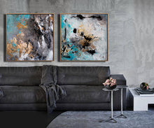 Extra Large Wall Art Set of Two Abstract Paintings 2 Canvas Prints Black Gold Teal Julia Apostolova, Large Wall Art, Gold Leaf, Abstract Painting, Gray Gold Turquoise Black, Watercolor Abstract, Canvas Print, Modern Wall Decor, Calm After The Storm, Julia Apostolova, interior, design, home decor, interior design, art collector