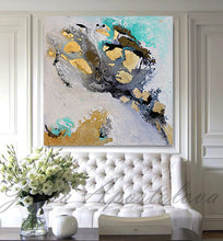 Original Abstract Painting Black White Wall Art with Gold Leaf by Fine Artist Julia Apostolova