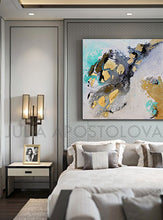 Original Abstract Painting Black White Wall Art with Gold Leaf by Fine Artist Julia Apostolova