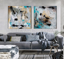 Extra Large Wall Art Set of Two Abstract Paintings 2 Canvas Prints Grey Black Gold Teal Julia Apostolova, Large Wall Art, Gold Leaf, Abstract Painting, Gray Gold Turquoise Black, Watercolor Abstract, Canvas Print, Modern Wall Decor, Calm After The Storm, Julia Apostolova, interior, design, home decor, interior design, art collector