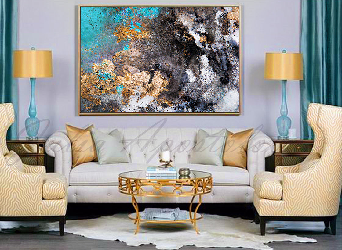 Abstract Gold Leaf Painting Black