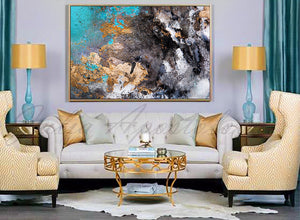 Abstract Gold Leaf Painting, Black Gold Teal, Large Wall Art, Modern Decor by Julia Apostolova, turquoise and black, watercolor art, Gold Leaf Wall art, Julia Apostolova, interior decor, huge art, large wall art, art painting canvas, luxury gold art, abstract gold leaf, abstract watercolor art, modern trendy art, livingroom wall art, interior designer, bedroom art, art for master bedroom, large painting on canvas, gold leaf original painting, glam decor, gray gold turquoise black, marble canvas art