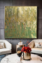 Gold Leaf, Emerald Green, Gold Wall Art with Original Framed Painting with Metallic Colors for Luxury Decor, metallic green painting, interior decor, interior designers, metallic gold, metallic painting, original art, metallic gold original painting, luxury interior art, luxury gold painting, julia apostolova abstract, Spring Feelings, green painting, elegant painting, spring wall art, spring painting, abstract painting, gold leaf acrylic painting, grass green, emerald green, green wall decor