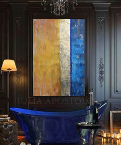  Minimalist Art, Gold Leaf Painting, Navy Blue Abstract, Luxury Art,  Blue and Gold, Modern Design, Gold Abstract Wall Art, Contemorary, Home Decor, Blue and Gold, Gold Leaf Painting, Julia Apostolova, Gold Leaf Abstract Art, Gold Leaf Abstract Painting, Canvas Painting, Modern Art, Abstract Print, Ready To Hang, Large Wall Art, Art Print on Canvas, Black and Gold Painting, Contemporary Art, interior, interior design ideas, interior designer, Oil Painting, Canvas, living room, home decor, office decor