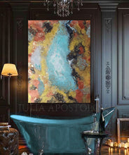 Autumn Wall Art, Abstract Gold Leaf Original Painting, Gold Copper Leaf, Modern Interior Wall Decor, Julia Apostolova, Copper Leaf, Turquoise Gold, Autumn Painting, Original Wall Art, Interior Decor, Designer, Luxury Wall Art, Elegant Interior Decor, Gold Leaf Wall Art, Teal Gold Art, Luxury Wall Art Decor, Original Art, Gold Abstract Art, Glam Art, livingroom, sophisticated art, glamorous art, Earth tones, Earth colors, Contemporary art, home, office, hotel, Ready to Hang, shining accents, designer