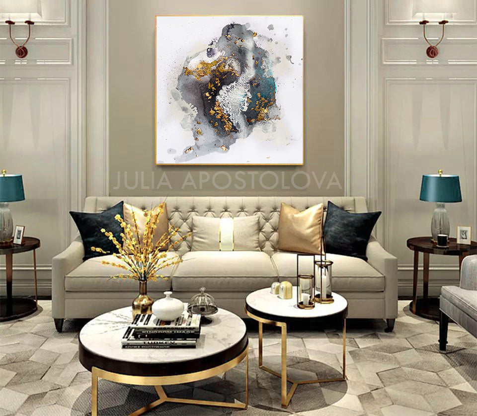 Black white and store gold abstract art