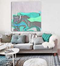 White Silver Gray Turquoise Minimalist Abstract Seascape Minimal Modern Art Print Julia Apostolova
