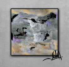 Gold Leaf Abstract Paintings, Gray Black Lilac Wall Art Abstract Canvas Set of Two, 'Elusive'(1&2)