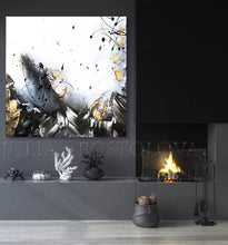 Black White Gold Wall Art, Elegant Abstract Painting with Gold Leaf, Textured Canvas Print, Julia Apostolova, Gold Leaf Painting, Black and White Art, Minimalist Painting, Modern, Contemporary, Wall Art Decor, Interior, Luxury, Modern Watercolor Painting, Gray Black White Gold Abstract Wall Art Canvas Print, Office Decor, Home Decor, Embellished Canvas, Gold Leaf Abstract, Abstract Watercolor, Livingroom Decor, Bedroom Art, Trendy Wall Art, Art Gifts, Shining Accents, Textured Canvas, Minimal Artwork