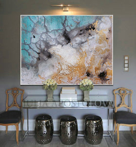 Watercolor Abstract Painting Gold Leaf Canvas Art, gold leaf watercolor, julia apostolova, iceland painting, abstract watercolor, seascape abstract, seascape, abstract seascape painting, Iceland from Above  office wall art, gold leaf abstract canvas, gold leaf abstract art, interior decor, livingrom, interior designer, modern decor, office decor, luxury art