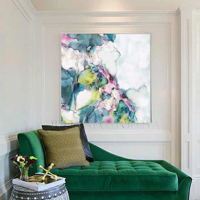 Abstract Ink Painting Pink Teal Abstract Wall Art Large Canvas Print for Modern Trend Art Decor, Pastel Abstract Painting Cloud Wall Art Romantic Painting Large Canvas Art Print Modern Trend Decor, Purple Gray Abstract Painting, Modern Wall Art Decor, Pink Turquoise Textured Canvas, Office Decor, Home Decor, Minimalist Painting, Elegant, Pink Purple Teal, Living Room, Bedroom, Interior, Abstract Art, Large Abstract, Huge Art, Ready to Hang. Art over Bed, Romantic Art, Art Gift for Her