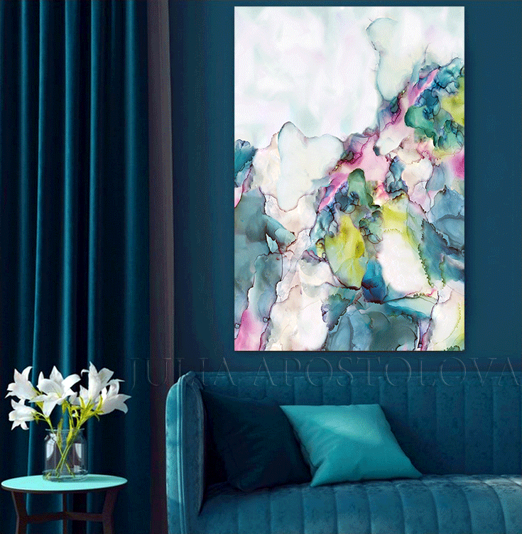 Abstract Ink Painting ''Vision of Spring'' Large Canvas Art Print Pastel Wall Art for Modern Decor, Abstract Pastel Wall Art Cloud Painting 'Romance In The Sky' Large Canvas Art Print for Modern Decor by Julia Apostolova Abstract Cloud Painting Romantic Pastel Painting Large Fine Art Print for Trend Decor, Landscape, Alcohol Ink Painting, Colorful Art, Living Room Wall Art, Nursery Decor, Gift for Her