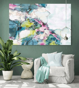 Landscape Abstract Ink Painting Pink Teal Abstract Wall Art Large Canvas Print for Modern Trend Art Decor, Pastel Abstract Painting Cloud Wall Art Romantic Painting Large Canvas Art Print Modern Trend Decor, Purple Gray Abstract Painting, Modern Wall Art Decor, Pink Turquoise Textured Canvas, Office Decor, Home Decor, Minimalist Painting, Elegant, Pink Purple Teal, Living Room, Bedroom, Interior, Abstract Art, Large Abstract, Huge Art, Ready to Hang. Art over Bed, Romantic Art, Art Gift for Her