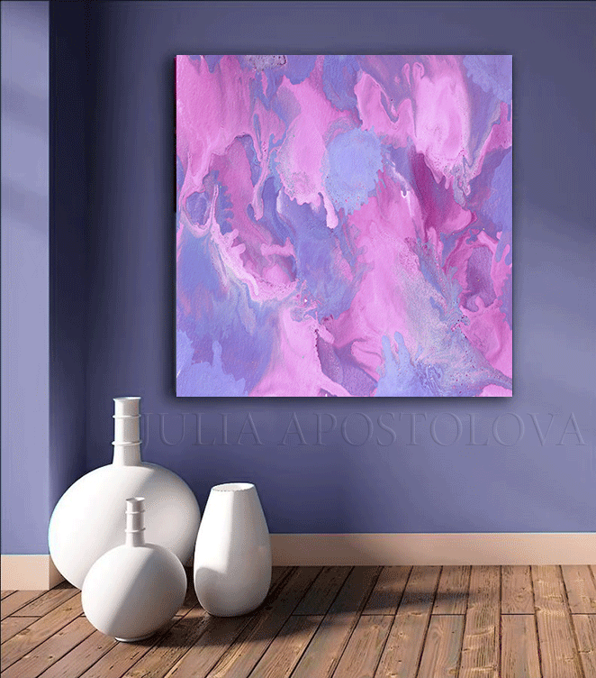 Turquoise Pink Wall Art Teal Painting Abstract Canvas Print