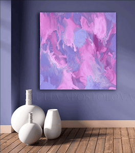 Lilac Pink Wall Art, Large Abstract Canvas Print, Romantic Painting ''Lilac Moon'' Art Gift for her, Purple Wall Art, Large Abstract Canvas Print, Romantic Purple Minimalist Painting, Girl Room Decor, Purple Abstract, Julia Apostolova, Lilac Pink Home Decor, Trend Art, Fluid Abstract Art, Lilac Abstract, Pink Abstract Wall Art 