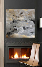 Diptych 'Milky Way', Set of Two Abstract Paintings, Gold Gray Black Wall Art Prints Julia Apostolova