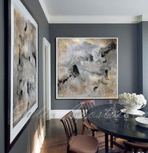 Milky Way, Gold Leaf, Abstract Painting, Gray Gold Black, Watercolor Abstract, Canvas Print, Modern Wall Decor, Julia Apostolova, Extra Large Wall Art, Set of Two Abstract Paintings, 2 Canvas Prints Black Gold Teal Julia Apostolova, Large Wall Art, interior, design, home decor, interior designer, art collector