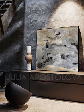Gray Black Gold Wall Art 'Milky Way' Part 2, Modern Abstract Gold Leaf Painting Print, Julia Apostolova Art, Watercolor Abstract, Gray Gold Black Art, Gold Leaf Painting Print 'Milky Way' Part 2 by Julia Apostolova, Interior Decor, Contemporary Art, Hotel Lobby Decor, Office Decor, Wall Art, Luxury Art Decor, Glam Decor, Gold Leaf Wall Art Abstract Watercolor Canvas, Bedroom, Living Room