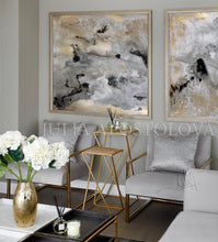 Watercolor Abstract, Gray Gold Black Art, Gold Leaf Painting Print 'Milky Way' Part 1 by Julia Apostolova, Interior Decor, Contemporary Art, Hotel Lobby Decor, Office Decor, Wall Art, Luxury Art Decor, Glam Decor, Gold Leaf Wall Art Abstract Watercolor Canvas, Bedroom, Living Room, diptych