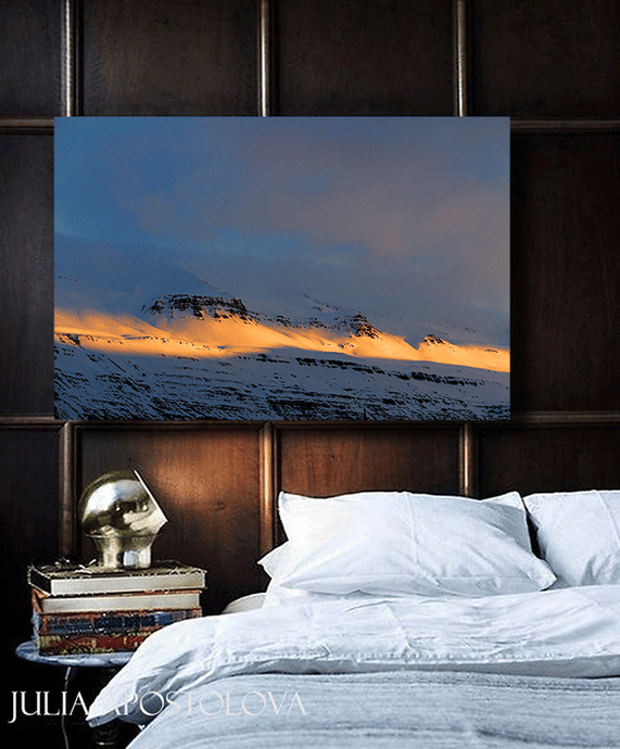 Minimalist Art, Sunset Winter Scene Landscape Photo Iceland Fjords, Nordic Decor 'The Last Daylight'
