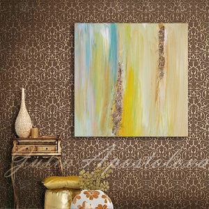 Yellow Gold Blue Abstract Print, Gold Leaf, Interior Designer, Minimalist Painting, Interior, Design, Decor, Modern, Large Wall Art, ''The Light Of Peace Love And Hope'' Part 2
