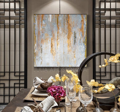 Gray Gold Abstract Gold Leaf Art Original Painting, Minimalist Painting Elegant Luxury Decor, Julia Apostolova, white and grey, original art, gray painting, silver painting, silver and gold, white and grey wall decor, gray wall art, modern decor, contemporay, vintage decor, trending decor  trending art, Transitional Elegance, textures, luxury artwork, luxury art, luxury abstract art, luxury livingroom, large wall art, large painting on canvas, large oil painting, gold leaf abstract canvas