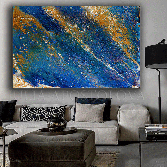 Navy Blue Abstract Ocean Painting with Gold, Galaxy Wall Art, Navy Blue and Gold, large print, Space Canvas Art Print Julia Apostolova, Navy Blue and Gold, Gold Leaf Canvas Print, galaxy watercolor, navy blue abstract, navy blue gold leaf, artcelestial abstract watercolor, walldecor, wall decor, wall art for lounge room, wall art, gold leaf print, gold leaf painting print, trending decor, trending art, trend decor, large painting on canvas large, living room decor, interior decor, interior, hotel lobby